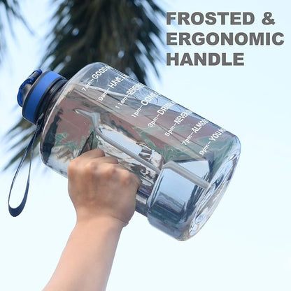1 Gallon Motivational Sports Water Bottle with Time Marker, BPA Free 128oz Leak Proof Jug, Black, Plastic, 128 ounces, Fitness, Sports, Outdoor Activities