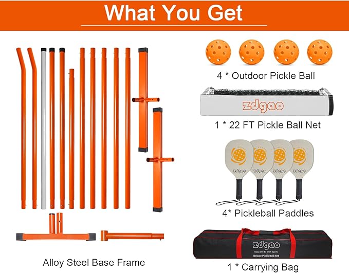 Pickleball Net Set for Driveway, 22FT Regulation Size Pickleball Net with Paddles Set of 4, Outdoor Pickleballs and Carry Bag for Driveway, Weather Resistance Strong Steel Frame
