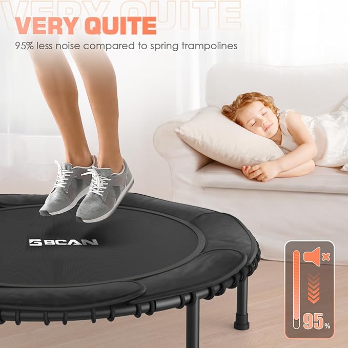 BCAN 450LBS/550LBS Foldable Mini Trampoline, 40"/48" Fitness Trampoline with Durable Bungees, Stable & Quiet Exercise Rebounder for Adults,Great Mini Trampoline for Indoor/Garden Workout - 2