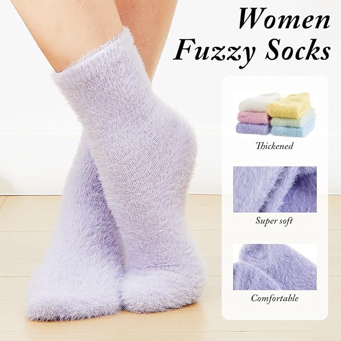 Geyoga 6 Pairs Fuzzy Socks for Women Cozy Fluffy Slipper Socks Mink Velvet Soft Winter Warm Sleeping Christmas Gifts