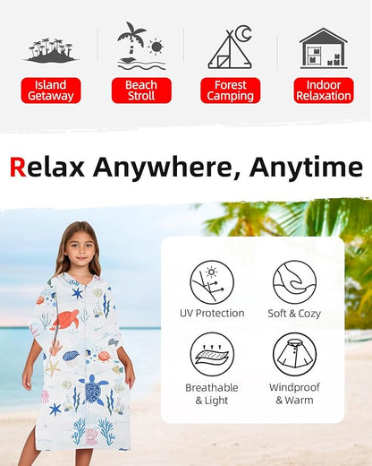 Abahub Surf Poncho Women & Men Towel Poncho Adult with Hood, Thick Quick Dry Changing Poncho Towel, Microfiber Wearable Cover Up for Surfing Beach Swim - Absorbent Changing Towel S (White seabed)