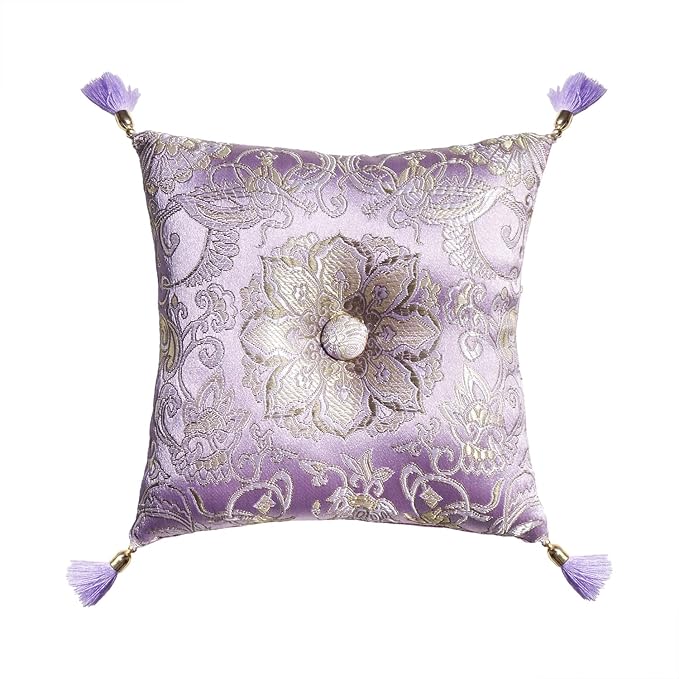 Singing Bowl Cushion for Tibetan Singing Bowls, Handmade Silk Brocade Square Cushion Pillow for Sound Healing and Crystal Sound Bowls Accessories(Lavender,5 Inch)