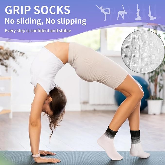 Non-Slip Pilates Socks with Grips for Women 5 Pairs Cute Yoga Socks Grippy for Yoga Barre Ballet