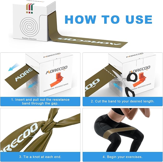 MORECOO Risistance Bands, 25 Yard Roll Professional Latex Stretch Bands for Physical Therapy, Elastic Bands for Upper & Lower Body Exercises, Lower Pilates, Home Workouts & Rehab, Core Exercise