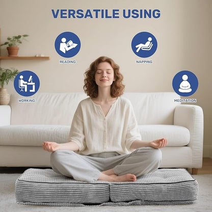HollyHOME Adjustable Floor Chair with 6 Positions, Folding Lazy Sofa Recliner with Back Support, Thick Sponge Cushion and Portable Handle, Comfy Gaming Meditation Chair for Dorm, Bedroom, Light Grey