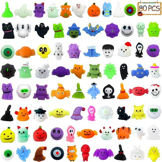 80Pcs Halloween Squishy Toys Mochi Squishy Toy Bulk for Kids, Squishies Fidget Toys Treasure Box Toys for Kids Classroom Halloween Party Favors Goodie Bags Stuffers Gift