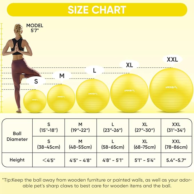 APEXUP Yoga Ball Exercise Ball Anti Slip Heavy Duty for Fitness, Balance & Core Workout