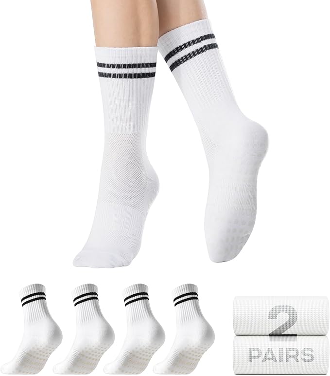 CoolMate Pilates Socks with Grips for Women, Yoga Socks, Crew Non Slip Women for Workout, Barre, Pilates Gifts
