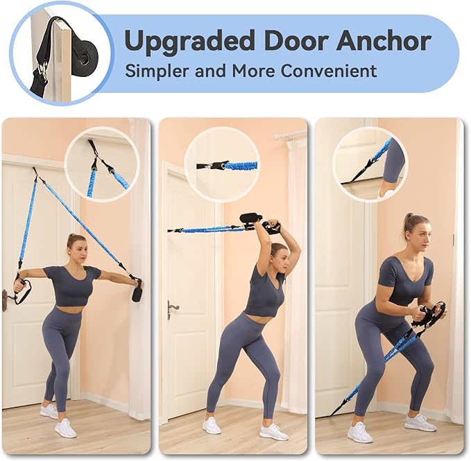 Hommie Portable Pilates Bar Kit with Resistance Bands for Men and Women，Upgraded 3 Section Pilates Bar with Resistance Bands (20-60lb) for Home Gym Equipment Supports Full-Body