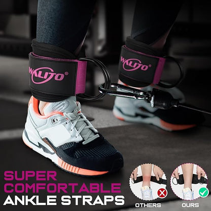 WALITO Gym Ankle Straps for Working Out - Glute Ankle Cuff Kickback Strap, Gym Cable Machine Accessories for Women Glute Leg Extensions, Hip Abductors & Lower Body Exercises Equipment