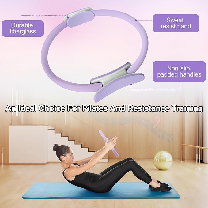 Pilates Ring 15 Inch Magic Circle Ring, Dual Padded Handles Pilates Rings Circle, Adjustable Yoga Ring