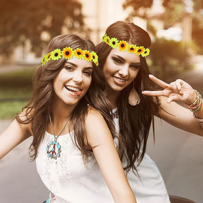 4 Pcs Hippie Costume Accessories Set 70s Peace Sign 60s Outfits for Women Necklace Daisy Earrings Flower Headband Sunglasses