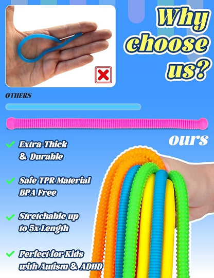10 Pack Sensory Toys for Kids – Upgraded Extra-Thick Stretchy Sensory Strings for Autism, ADHD, Anxiety – Durable Toys in Gift Box for Boys & Girls, Travel & Classroom Use – Granular