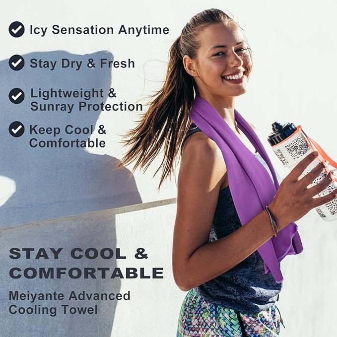 Cooling Towel for Neck and Face - 43.3" x 15.7" - Quick-Dry Microfiber - Ideal for Hot Weather, Gym, Fitness, Camping, Yoga, Run Gift - Purple