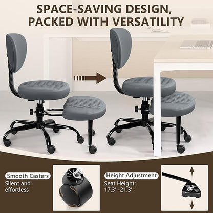 Ergonomic Cross Legged Office Chair with Wheels - Adjustable Height for Meditation, ADHD Desk & Yoga - Wide Criss Cross Design with Lumbar Support, Kneeling Chair - Dark Gray
