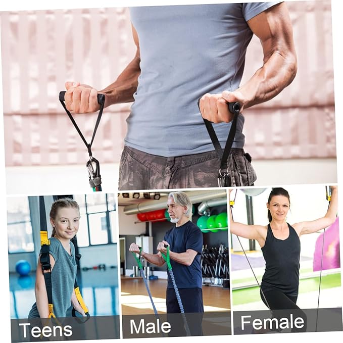 Garneck 4pcs Resistance Band Handles Plastic D Ring Exercise Strap Foam Handle Band Fitness Equipment for Home Gym Overhead Strength Training Stretching Black