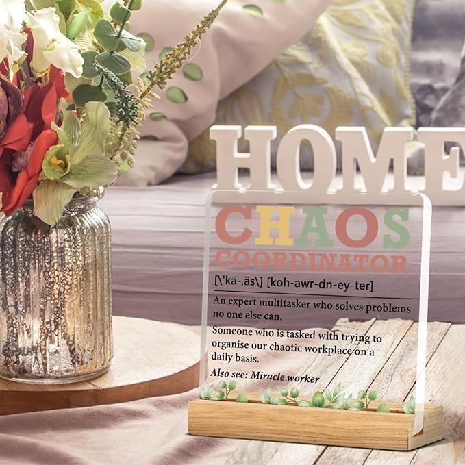 Chaos Coordinator Gifts for Women, Thank You Gifts for Coworkers Employees Boss Leader, Chaos Coordinator Definition Acrylic Desk Plaque Sign Office Decor 4 x 4 Inches