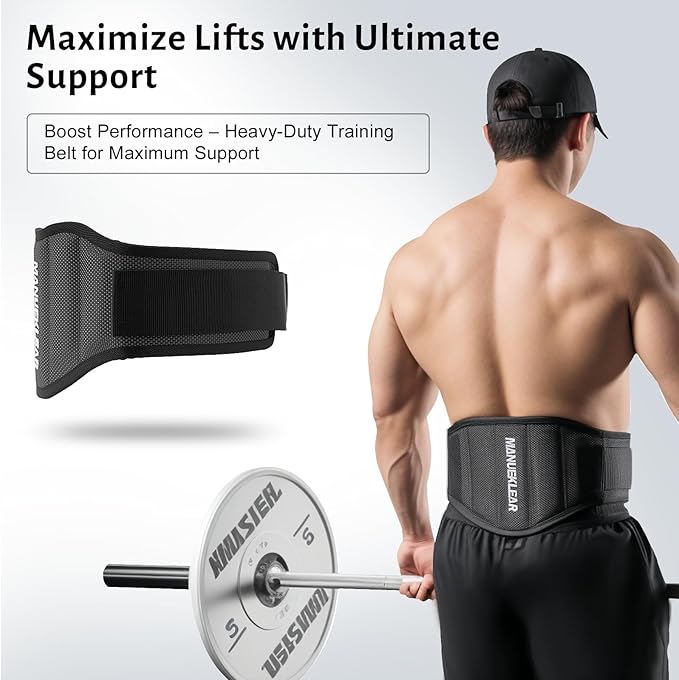MANUEKLEAR Gym Weight Lifting Belt Weight Lifting Workout Weightlifting Powerlifting Belt for Men Women - 7.5inch - Bodybuilding Fitness Back Support for Cross Training, Squats, Lunges