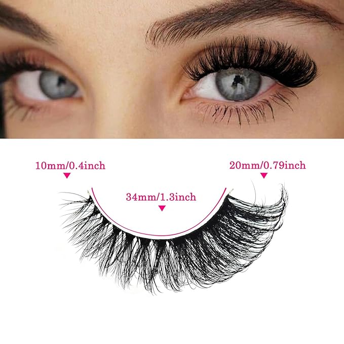 MIKIWI Wispy Strip Lashes Clear Band Fluffy Faux Mink Eyelashes Cat Eye Lashes 7 Pairs False Eyelashes（GL01）