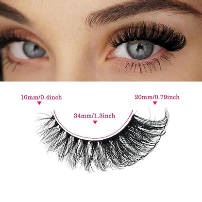 MIKIWI Wispy Strip Lashes Clear Band Fluffy Faux Mink Eyelashes Cat Eye Lashes 7 Pairs False Eyelashes（GL01）