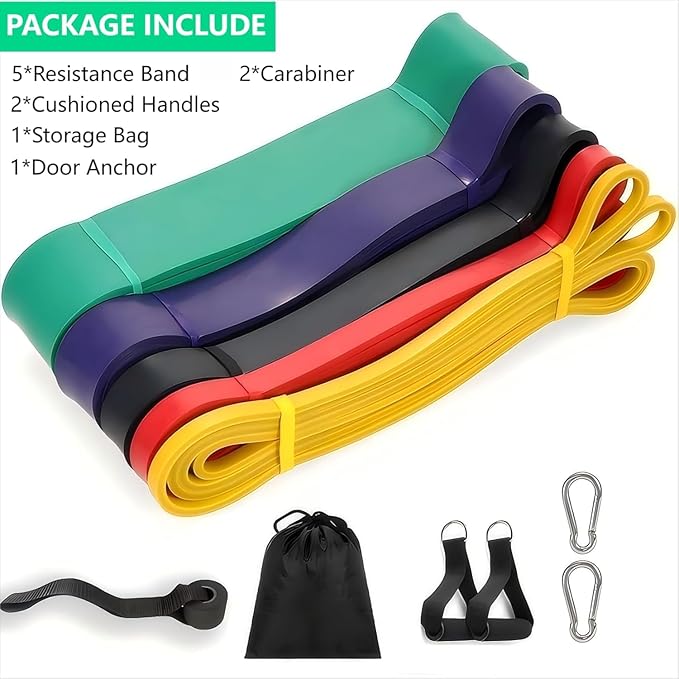 Resistance Bands Set - 5 Adjustable Exercise Bands, Handles, Door Anchor and Carry Bag | Pull Up Assistance Bands, Workout Bands Resistance, Large Rubber Bands Heavy Duty & Bands for Working Out