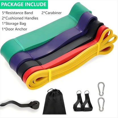 Resistance Bands Set - 5 Adjustable Exercise Bands, Handles, Door Anchor and Carry Bag | Pull Up Assistance Bands, Workout Bands Resistance, Large Rubber Bands Heavy Duty & Bands for Working Out