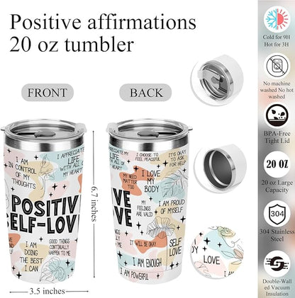 Positive Affirmations Self Love Mental Health Gifts Inspirational Gifts for Women Mom Bestie Coworker Birthday Friendship Appreciation Christmas , 6PCS 20oz Tumbler Makeup Bag Ballpoint Pen Notebook