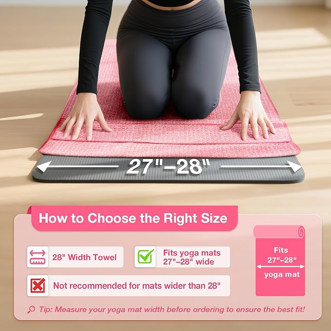 2 Pack Hot Yoga Towel Yoga Mat Towels Non Slip for Hot Yoga Stickyfiber Microfiber Quick Dry Soft Absorbent with Corner Pockets Cover Bikram Pilates Exercise Fitness 28" X 72"Pink