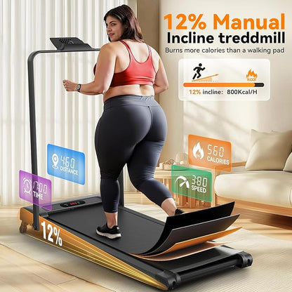 ANCHEER Foldable Treadmill with 12% Incline, 3.0HP Walking Pad Treadmills with Handle Bar, 320LBS Capacity/2S Folding/Widened Belt, Quiet Portable Walking Treadmill Under Desk with LED