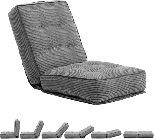 HollyHOME Adjustable Floor Chair with 6 Positions, Folding Lazy Sofa Recliner with Back Support, Thick Sponge Cushion and Portable Handle, Comfy Gaming Meditation Chair for Dorm, Bedroom, Dark Grey