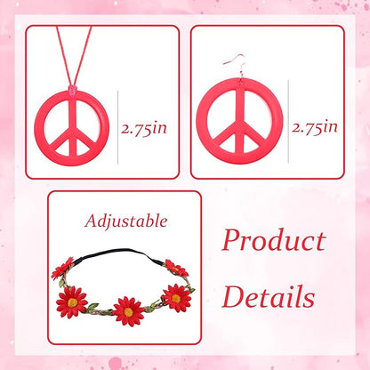 choice of all Peace Sign Necklace Earrings Sunflower Headband Set for Women 60s 70s Outfits Hip Hop Hippie Jewelry Halloween Costume Accessories