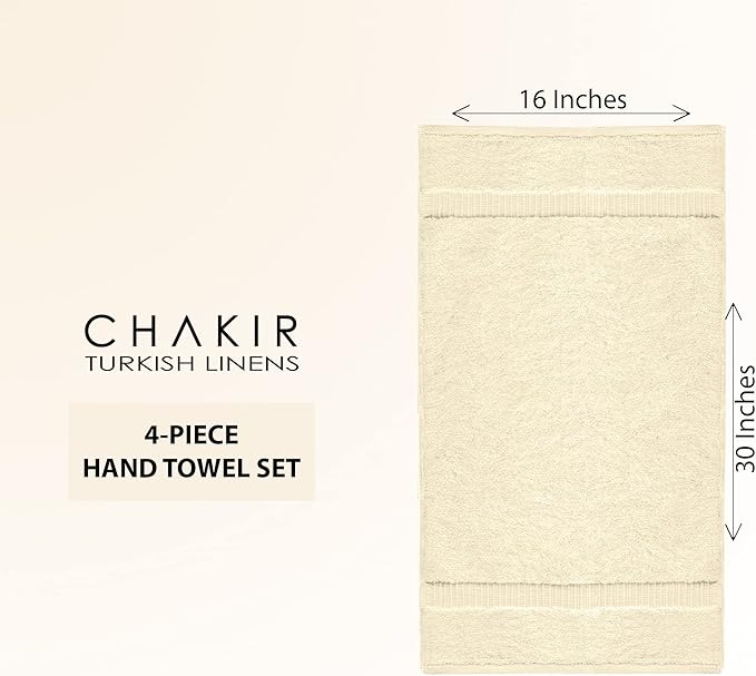 Chakir Turkish Linens 100% Cotton Premium Turkish Towels for Bathroom | 16'' x 30'' (4-Piece Hand Towel, Beige)