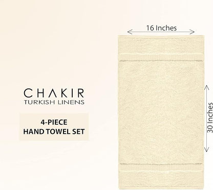 Chakir Turkish Linens 100% Cotton Premium Turkish Towels for Bathroom | 16'' x 30'' (4-Piece Hand Towel, Beige)