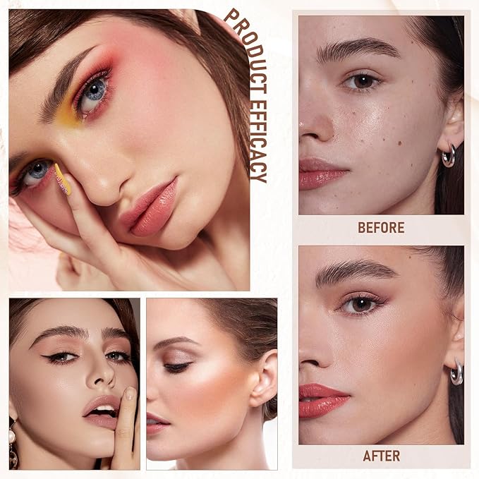 Korean Hydrating Lightweight Foundation Stick with Brush, Multi-Use Foundation Makeup, Waterproof, Full Coverage, Pink Velvet, All Skin Types