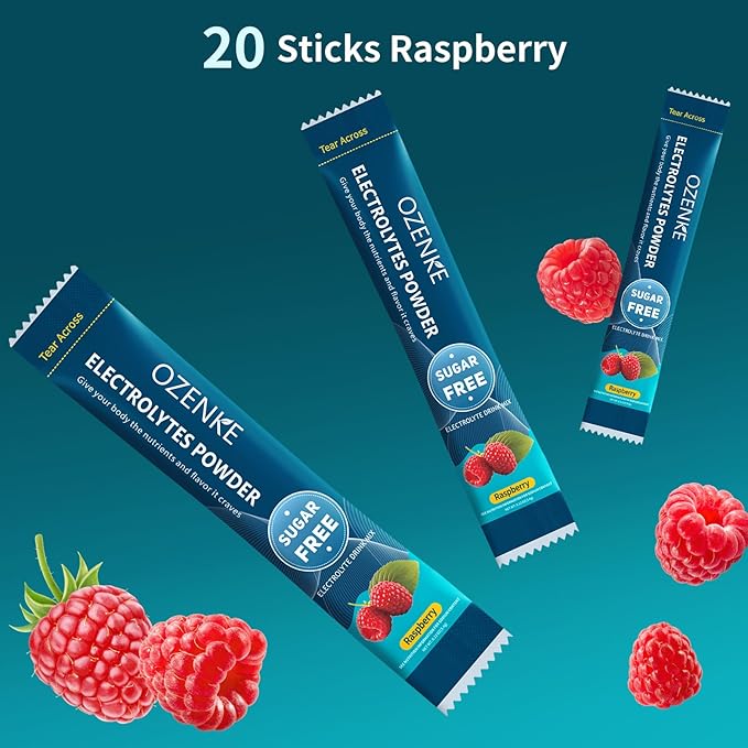 Electrolytes Powder Packets, Hydration Packets, Electrolytes Sugar Free, Portable Electrolyte Drink Mix for Rapid Hydration, No Sugar & Low Sodium | 0 Calorie | Raspberry Flavor | 20 Sticks