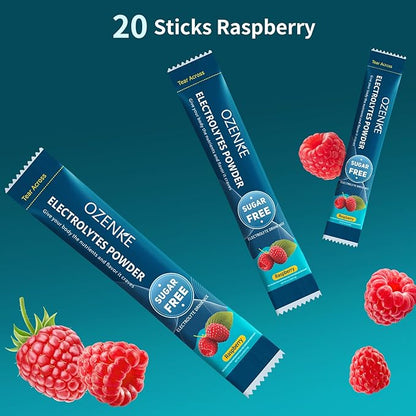 Electrolytes Powder Packets, Hydration Packets, Electrolytes Sugar Free, Portable Electrolyte Drink Mix for Rapid Hydration, No Sugar & Low Sodium | 0 Calorie | Raspberry Flavor | 20 Sticks