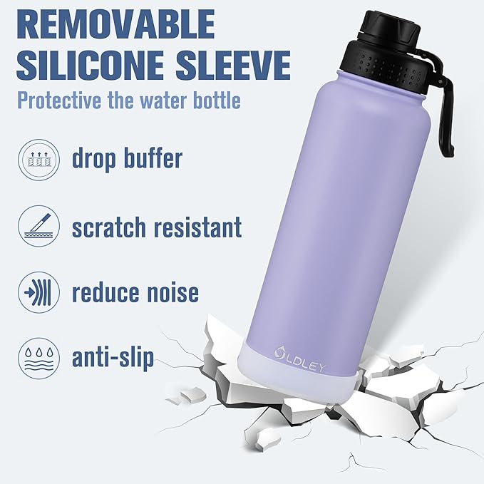 OLDLEY 40 oz Insulated Water Bottle With Straw, Stainless Steel Sports Water Cup Flask with 3 Lids(Straw, Spout and Handle Lid) Double Walled Travel Thermal Canteen Mug,Classic Lavender