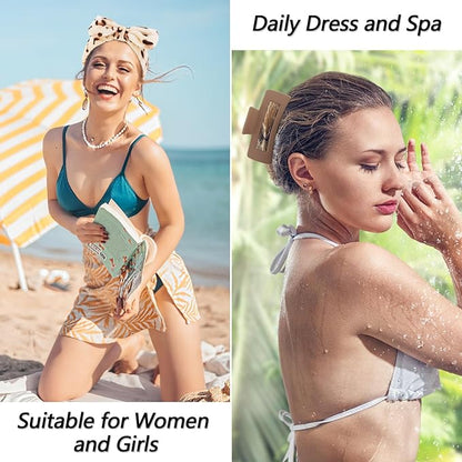 VELSCRUN Spa Headbands for Wash Face, Makeup Headband, Facial Skincare Headbands, 5 Pcs Brown Leopard Puffy Sponge Spa Headband Bow Tie Hair Band Hair Clips Wristband Set Women Girls Accessories