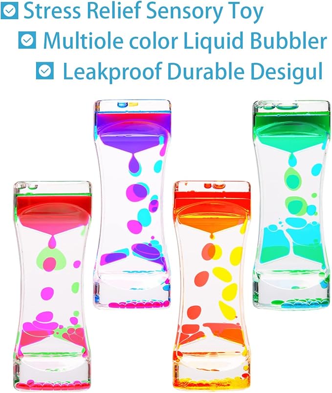 CAILINK Liquid Motion Bubbler, 4 Pack Stress Management Sensory Toys, Relief Fidget Bubbler,Relaxing Water Timers, Office Home Colorful Hourglass Desk Decor