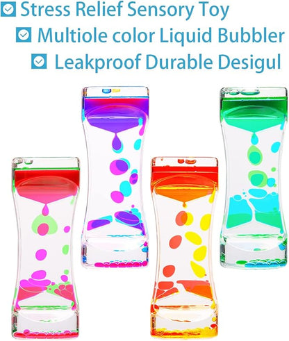 CAILINK Liquid Motion Bubbler, 4 Pack Stress Management Sensory Toys, Relief Fidget Bubbler,Relaxing Water Timers, Office Home Colorful Hourglass Desk Decor