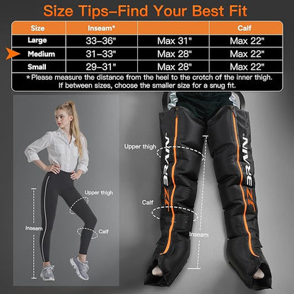 Air Compression Leg Recovery Boots : Dual-Power Sequential Compression System Device with Smart Pressure Sensor - 6 Modes & 14 Positions Foot and Leg Massage for Athletes & Gym (Medium)