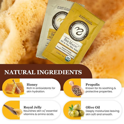 Sweet Bee Naturals All-in-One Skin Balm Sachets - 4ml Each, Certified Organic, Deep Moisture & Hydration for On-the-Go Skincare, Ideal for Busy Lifestyles, Travel-Friendly - 15 Pack