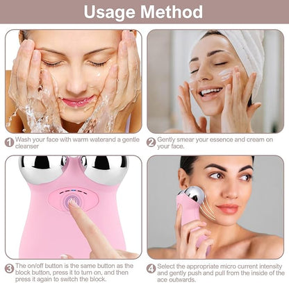 Microcurrent Facial Devices, Mini Microcurrent Face Lift Device Face Massager for Face Lifting and Facial Sculpting(Pink)