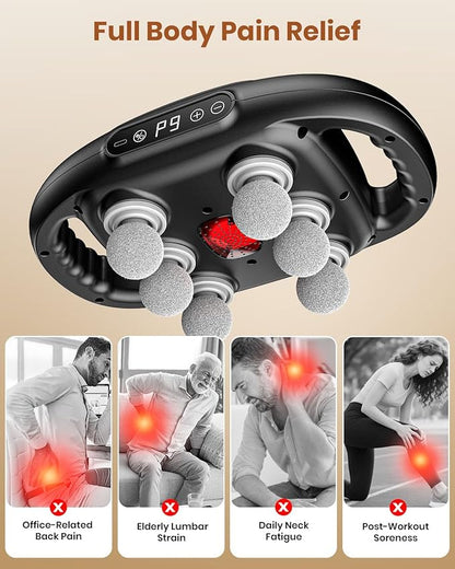 6-Head Massage Gun, Deep Tissue Back Massager with 32 Adjustable Intensities & 9 Modes, Electric Percussion Massager, Gun Tool for Back/Shoulders/Legs/Arms/Neck & Full Body Muscle Pain Relief