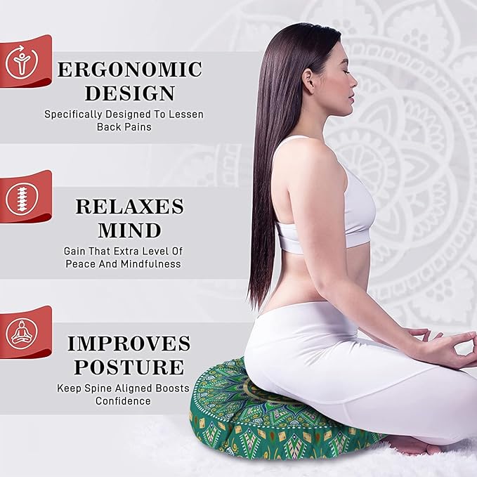 Mandala Meditation Cushion, Boho Meditation Mat, Meditation Pillows for Sitting on Floor, Cushions for Sitting in Home and Outdoor, Round Floor Pillows Cushion Seating for Yoga 22'' X 22''