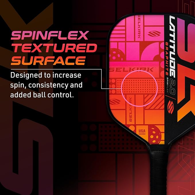 SLK Latitude 2.0 Pickleball Paddle | G4 Graphite Pickleball Paddle Face | Rev-Core+ Technology with SpinFlex Surface | Redesigned for Performance and Control