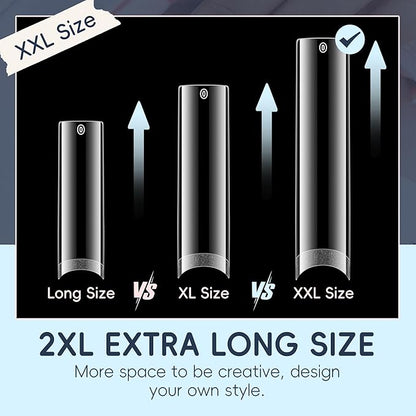 504PCS No C Curve Nail Tips Square XXL Extra Long Tapered Square Nail Tips for Acrylic Nails Professional 12 Sizes Half Cover Straight Clear Fake Nails for Nail Extensions Salons DIY at Home
