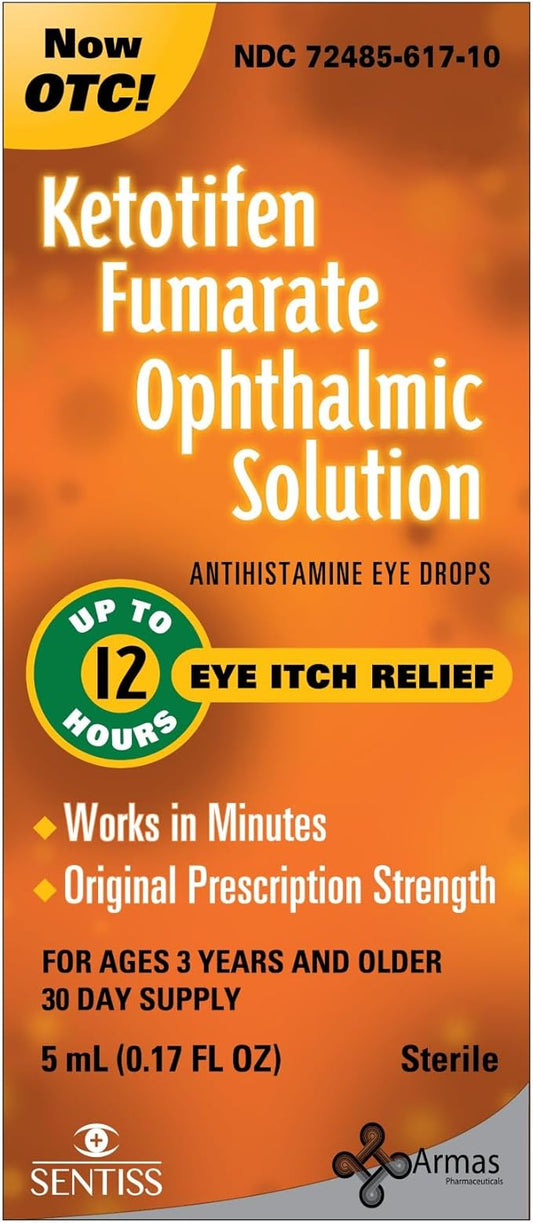 Armas Allergy Eye Drops, Itch Relief, Works in Minutes, Relief for Up to 12 Hours, Prescription Strength, Ketotifen Antihistamine Solution, 30 Day Supply, 0.17 Fl Oz