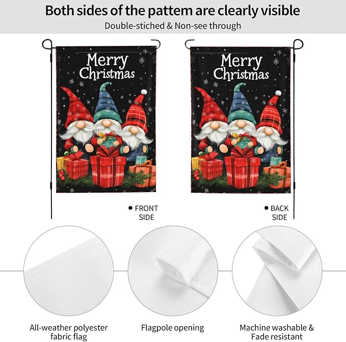 Merry Christmas Gnomes Garden Flag 12x18 In Double Sided Yard Flags Lawn Sign Decor No Flagstand