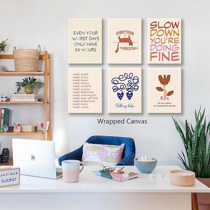 6pcs Mental Health Canvas Wall Art, Everything Is Figureoutable Mindfulness Poster, We All Grow At Different Rates Positive Print, More Sleep More Music Self Care Wall Decor 16x24in Unframed